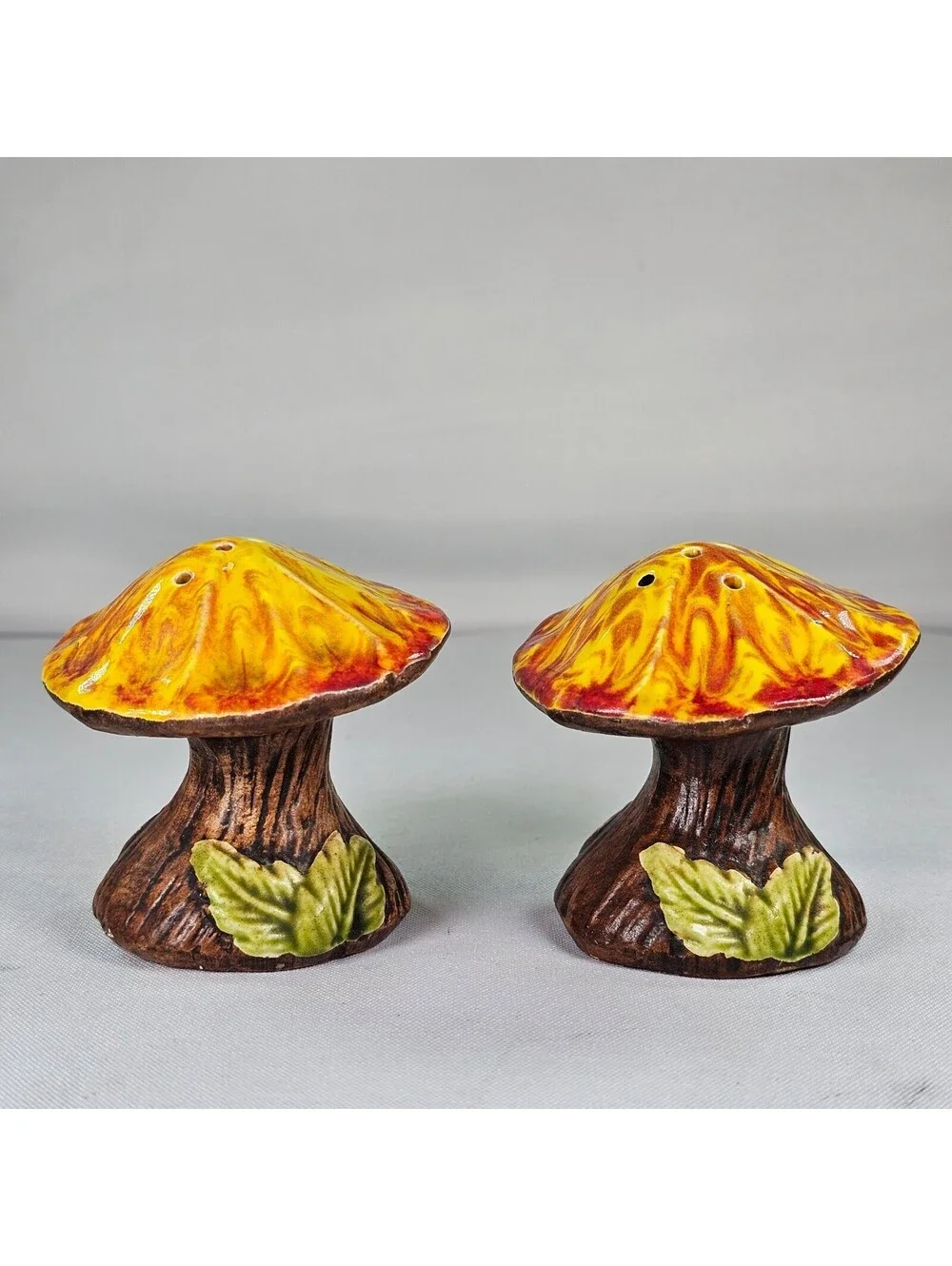 Vintage Treasure Craft Mushroom Salt and Pepper Shakers Ceramic Yellow Orange